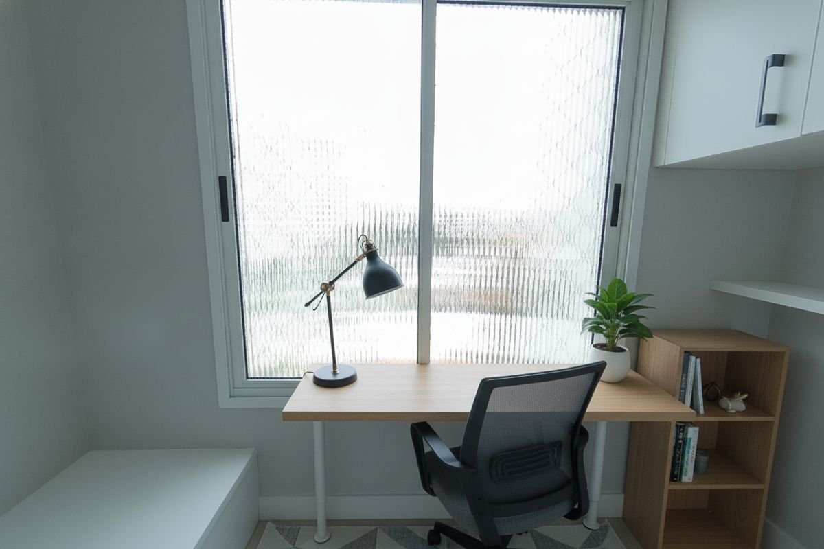 Mesmo quarto mobiliado como home office