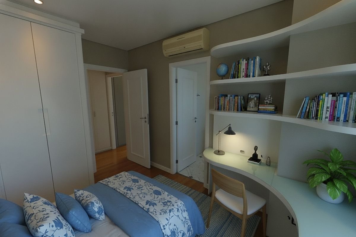Mesmo quarto mobiliado como quarto de estudos